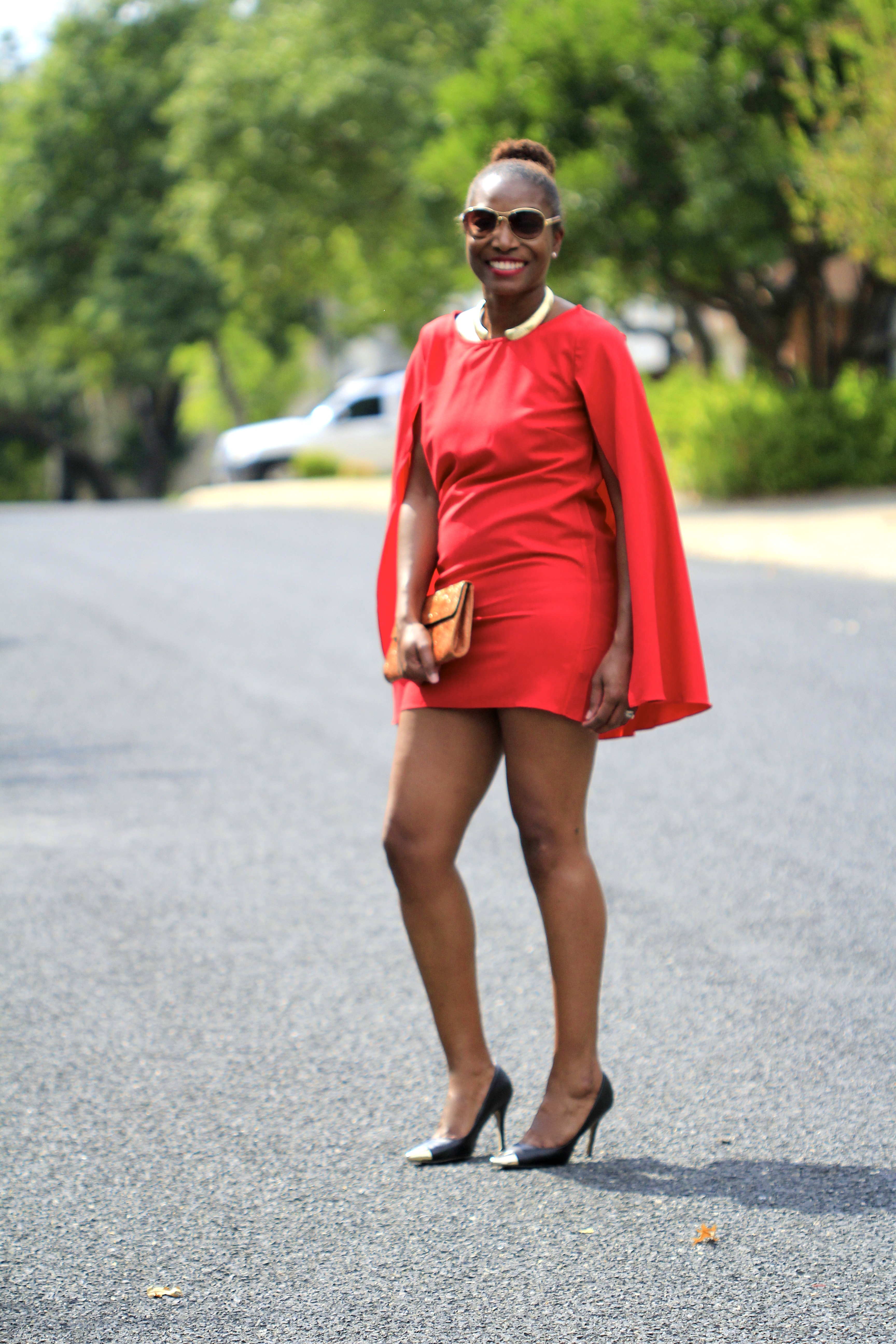 red cape dress