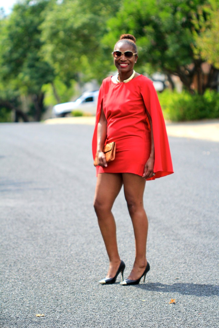 red cape dress