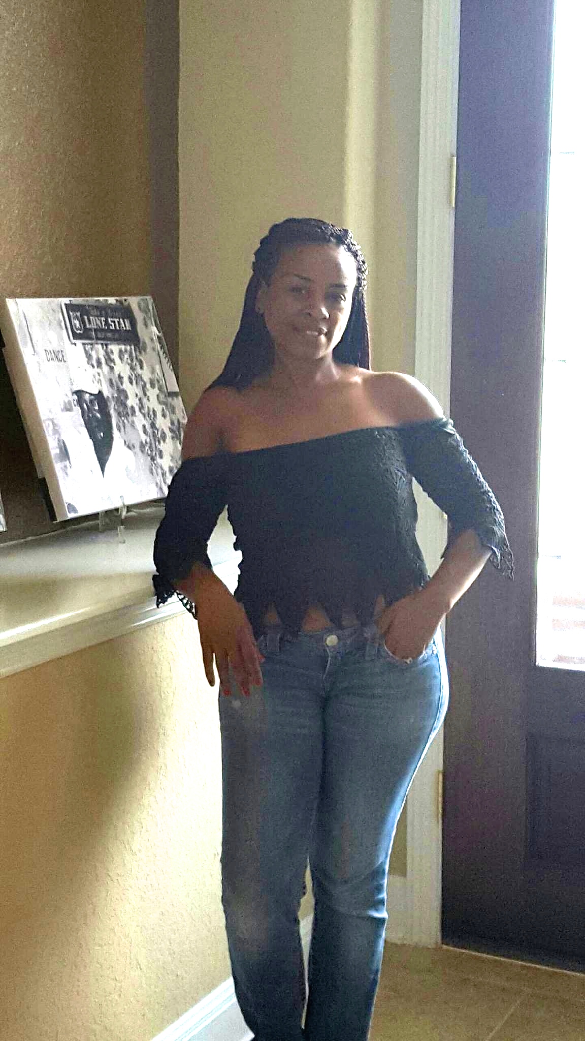 black lace off the shoulder top