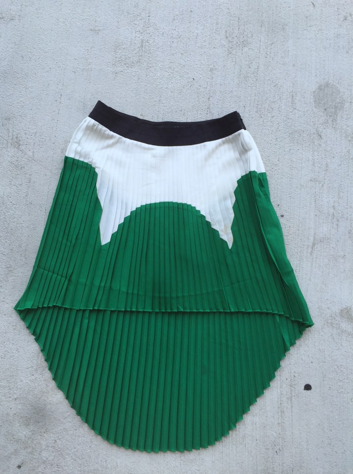 Green, white, black color block high low skirt