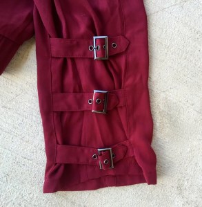 burgundy trousers with buckle