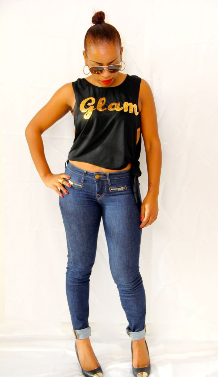 black tank with gold sequin