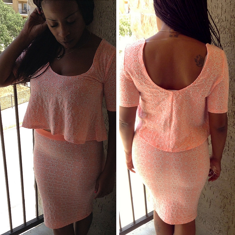 peach white printed top skirt set