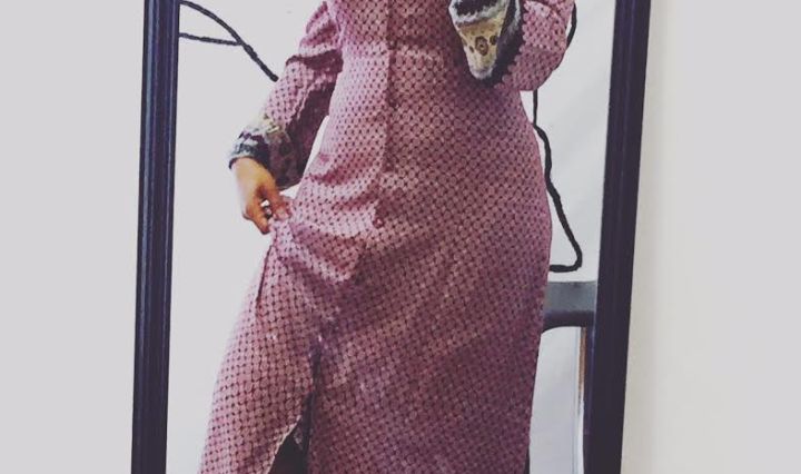 printed maxi dress selfie in mirror