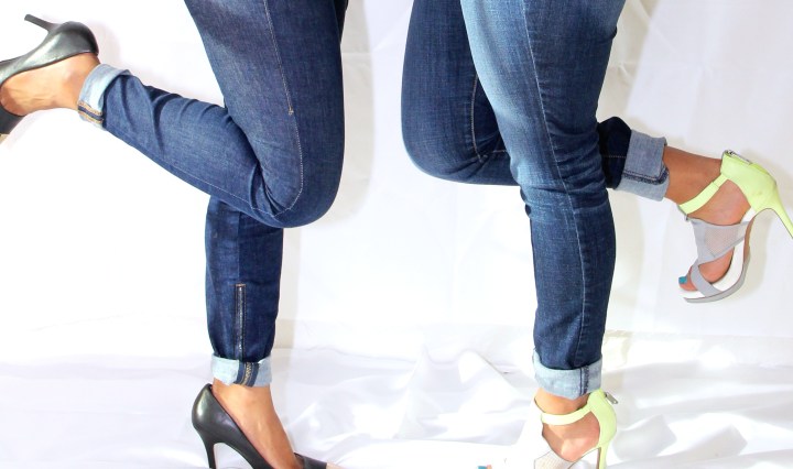 pic of two girls wearing jeans and high heels