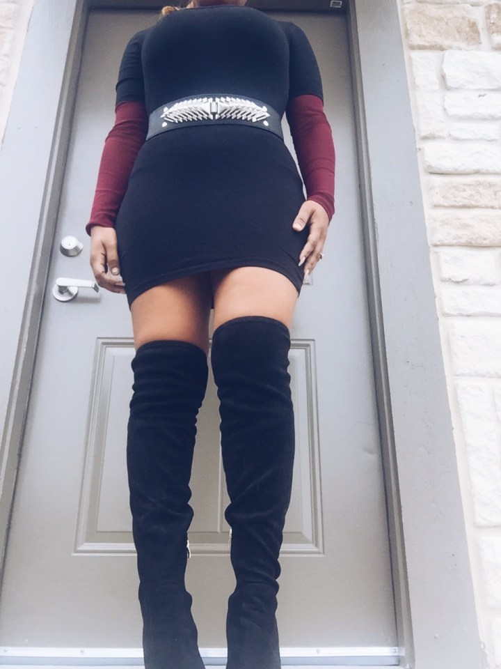 thigh high boots with black dress