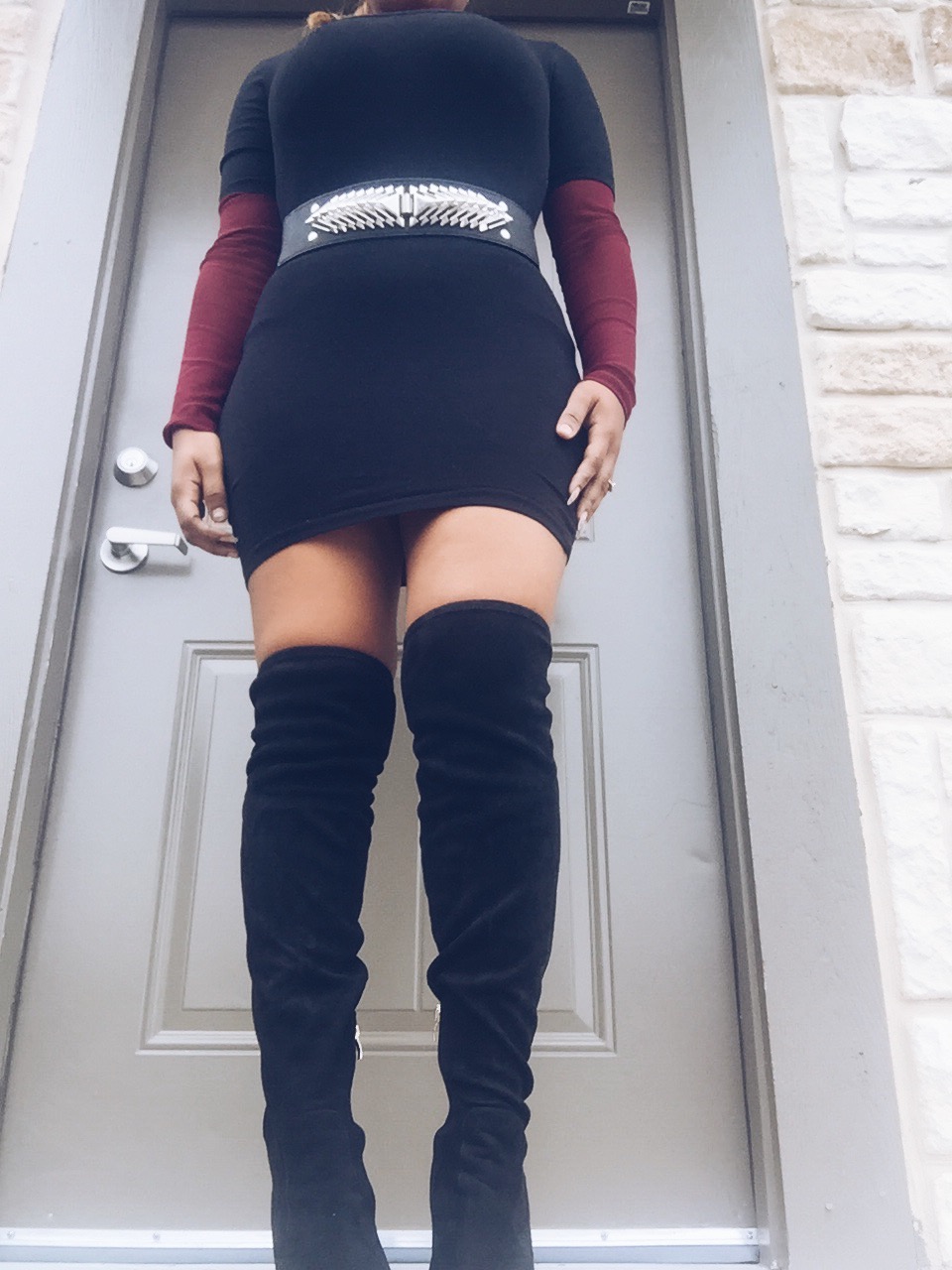 thigh high boots with black dress