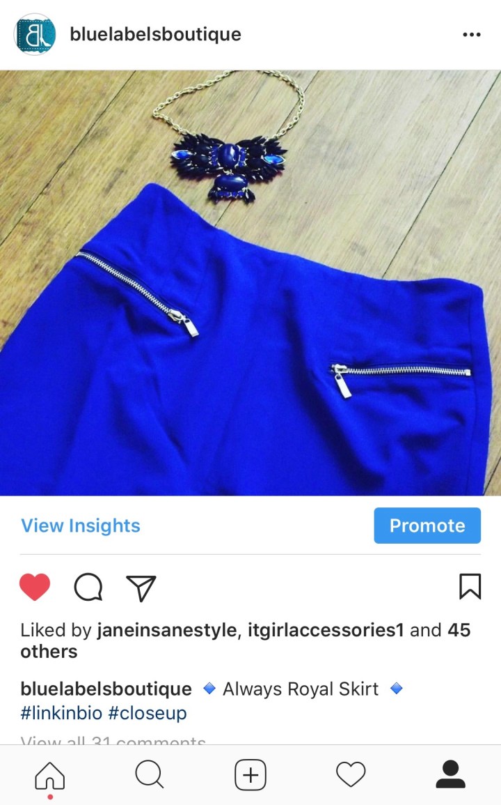 royal blue skirt with zippers