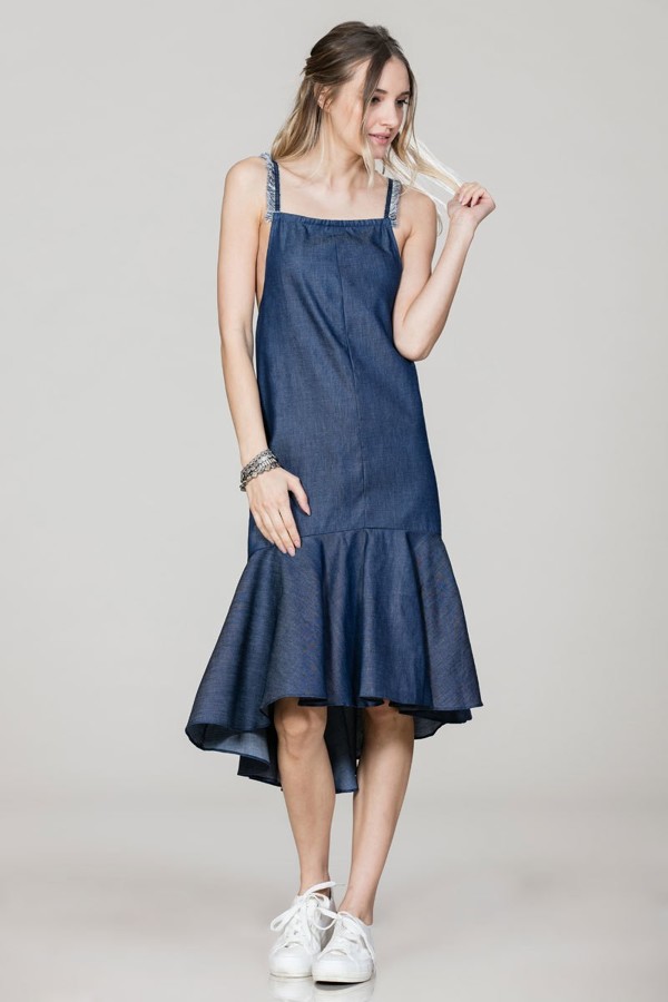 Denimjumperdresswithfringestraps