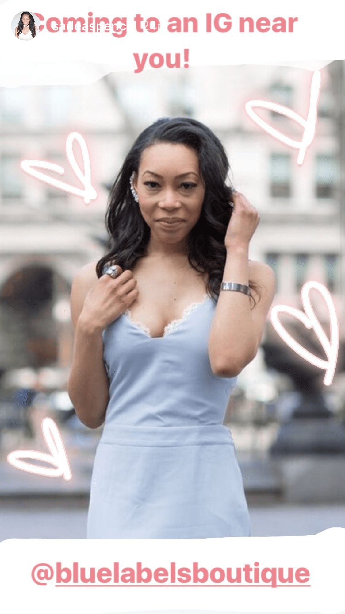 sade a spence in baby blue dress