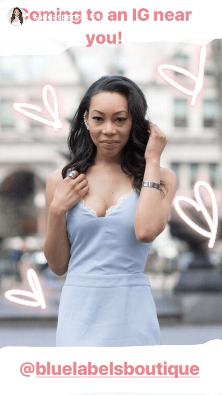 sade a spence in baby blue dress