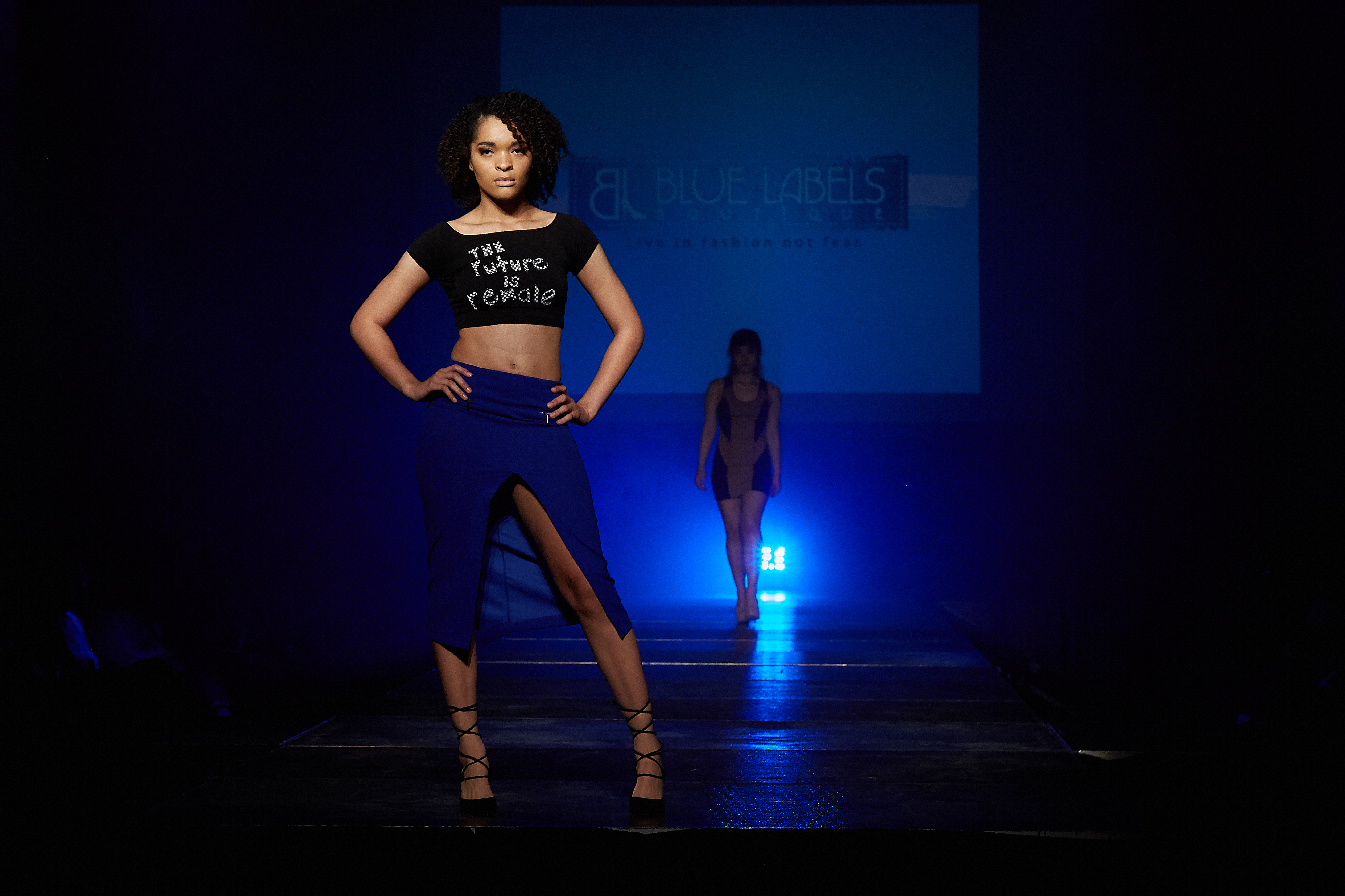 the female is future top royal blue zipper skirt blue labels boutique