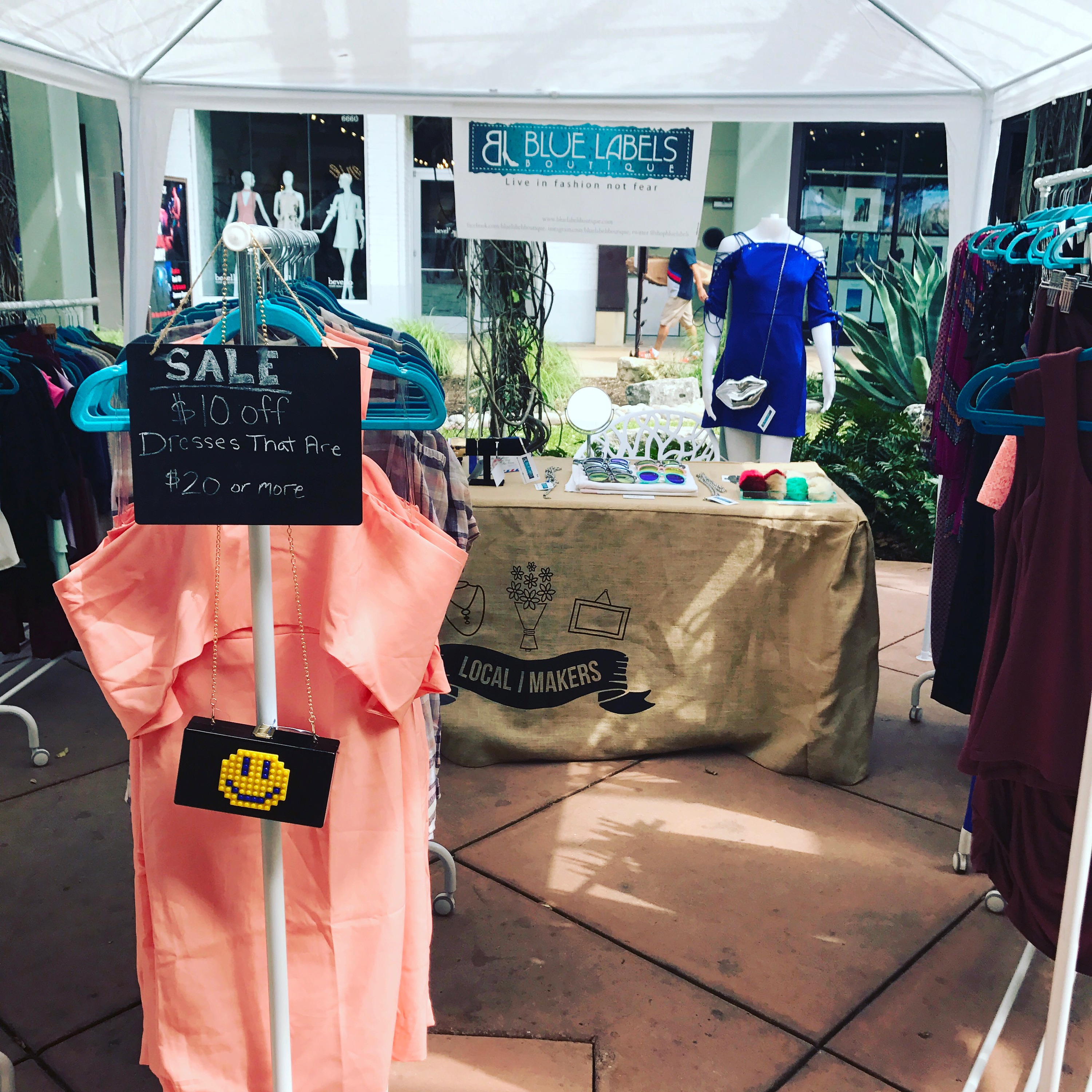 pictures of the blue labels boutique pop up shop at the shops at la cantera