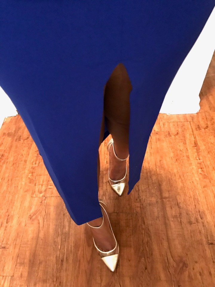 royal blue skirt with high slit blue labels boutique