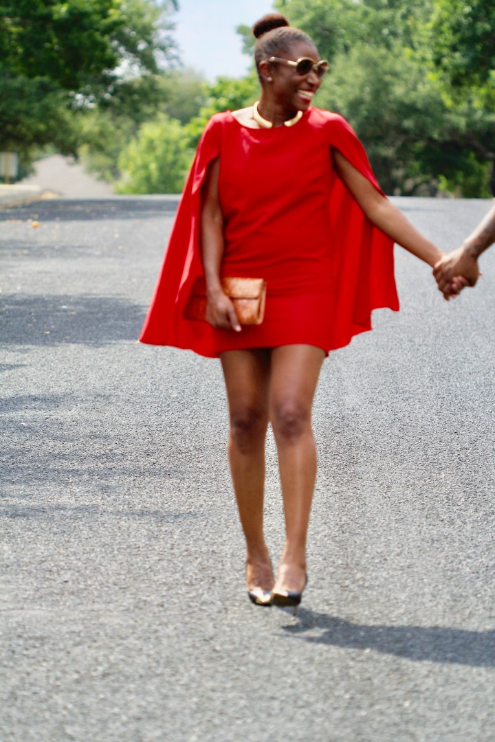 red cape dress blue labels boutique