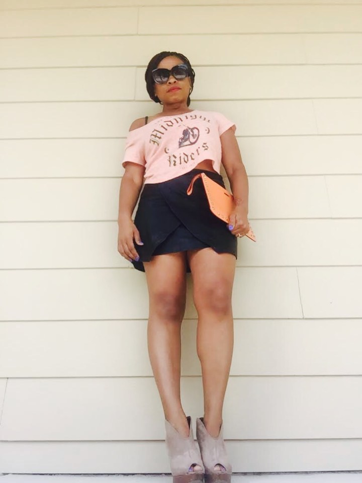 wrap skirt styled with graphic tee blue labels boutique