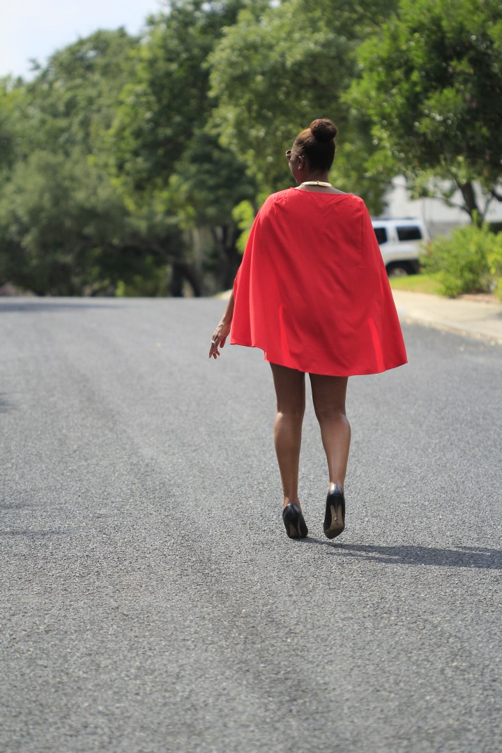 red cape dress from blue labels boutique 