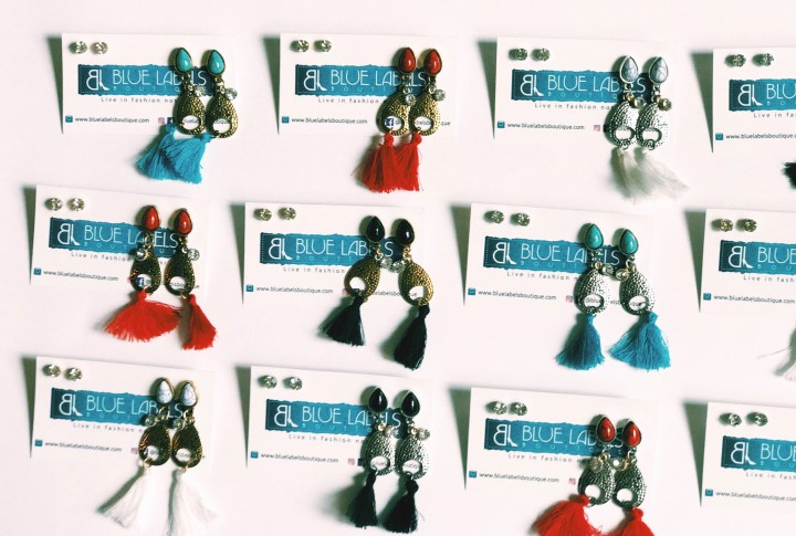 fringe gemstone dangle earrings blue labels boutique