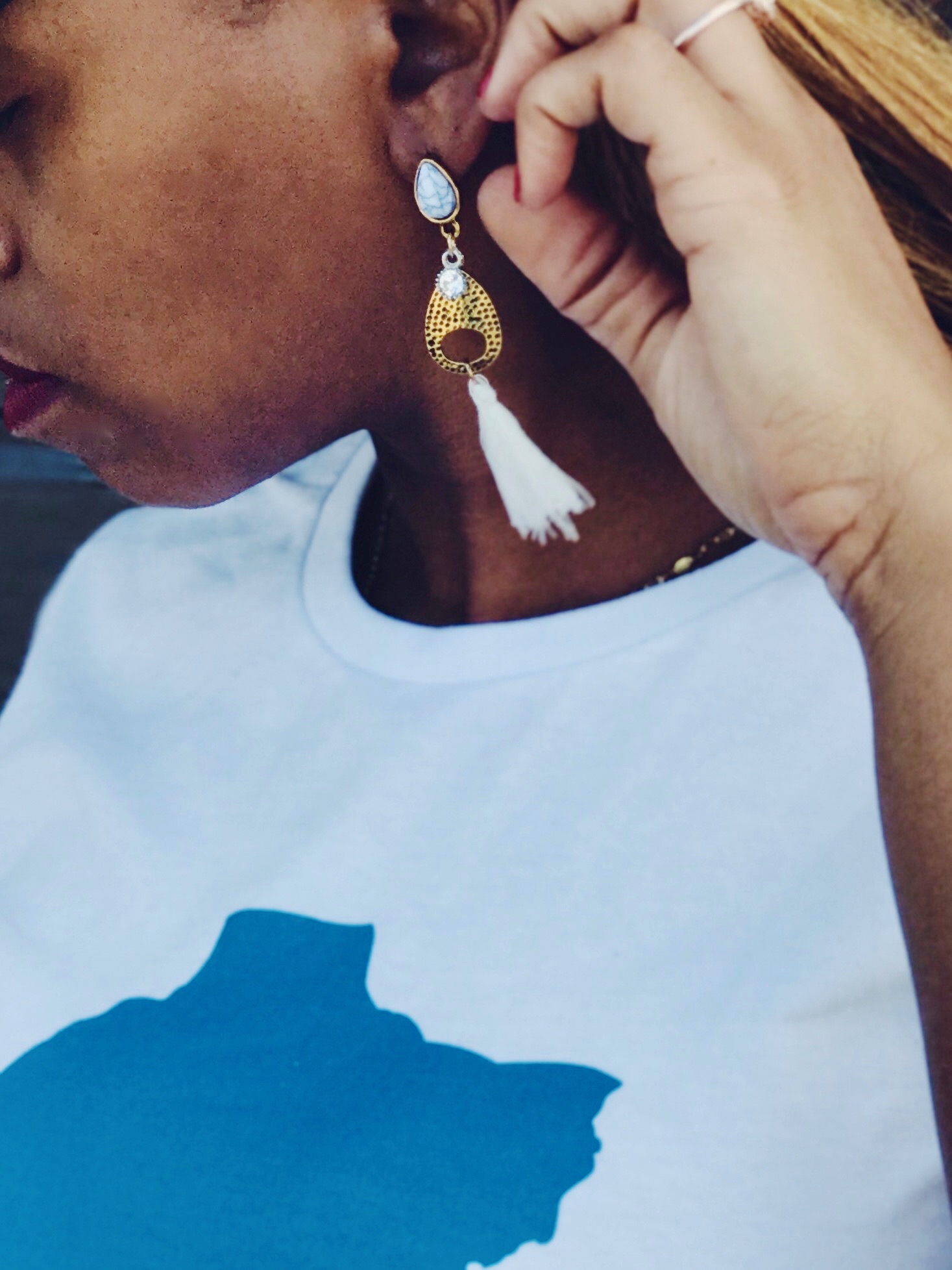 fringe gemstone dangle earings blue labels boutique