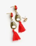 red fringe gemstone dangle earrings set blue labels boutique