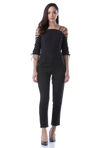 black jumper, strappy, blue labels boutique