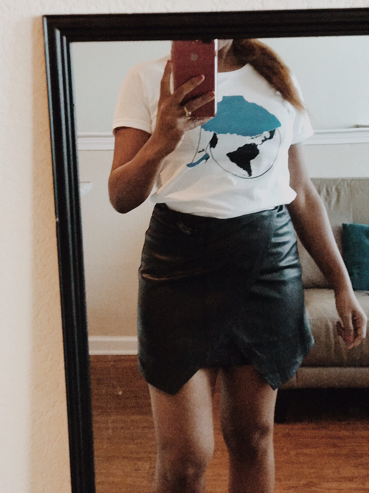 fearless women tee with leather skirt