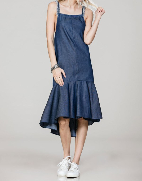 Denimjumperdresswithfringestraps