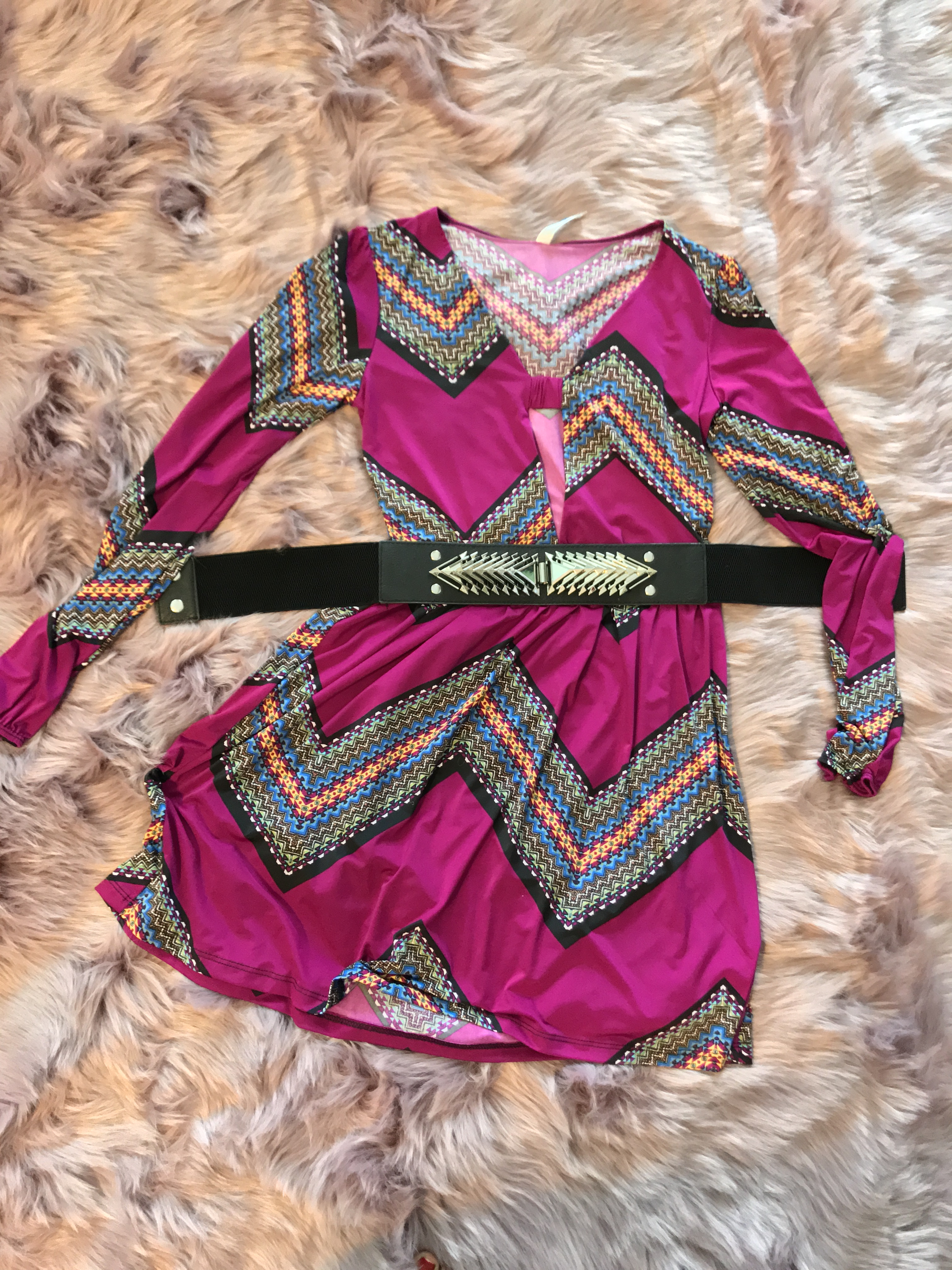 Spike belt and printed dress blue Labels Boutique