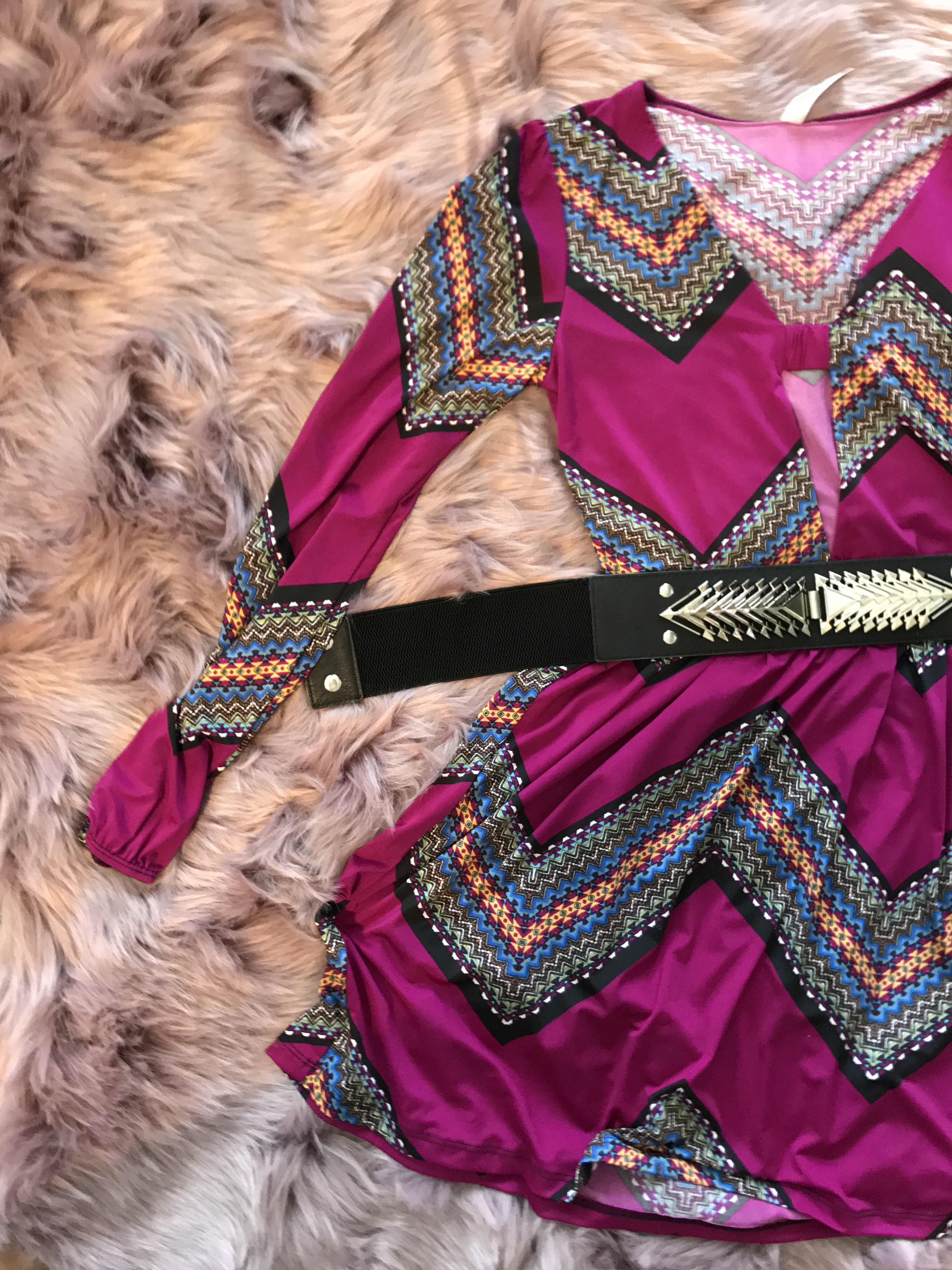 Spike belt and printed dress blue Labels Boutique