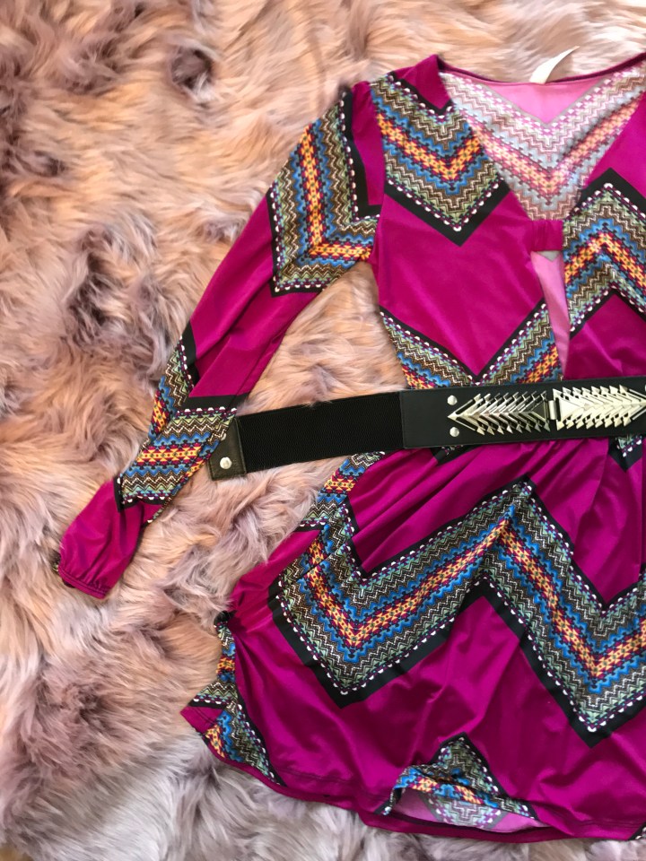 Spike belt and printed dress blue Labels Boutique