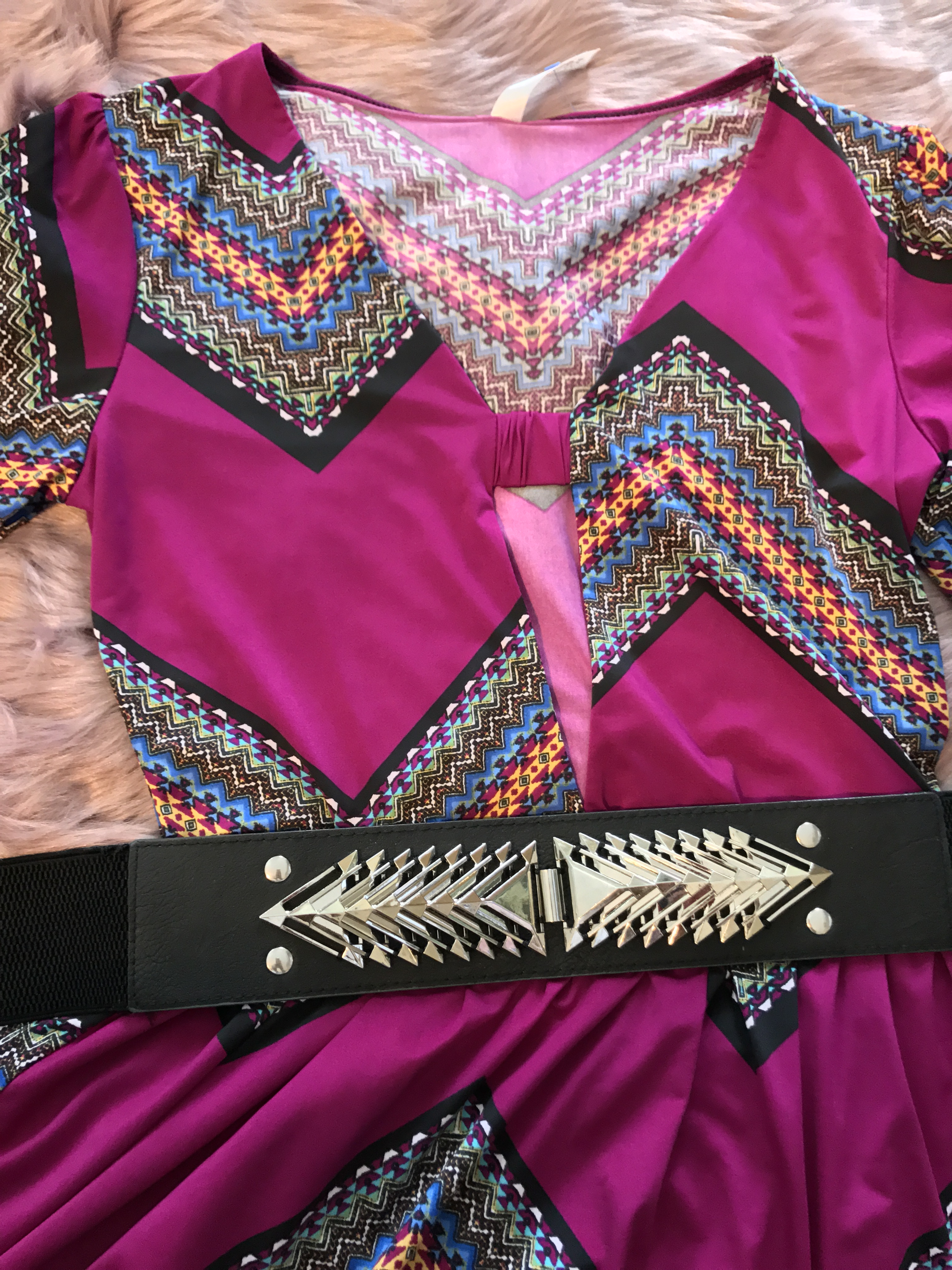 Spike belt and printed dress blue Labels Boutique