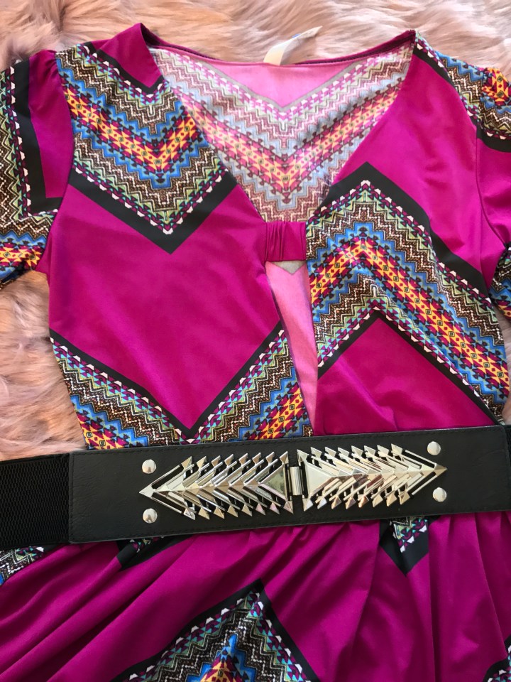 Spike belt and printed dress blue Labels Boutique