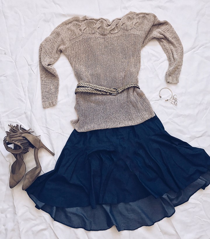 Camel Womens Sweater and Denim Dress