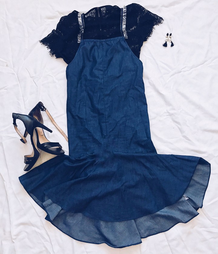 Denim Dress and Black Lace Top