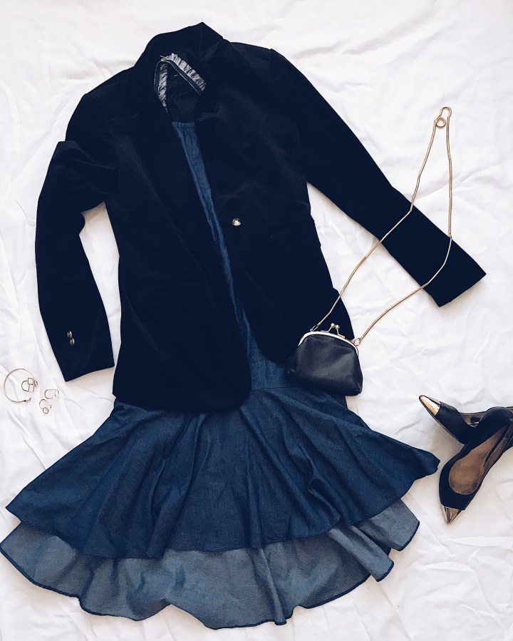 Denim Dress and Velvet Blazer