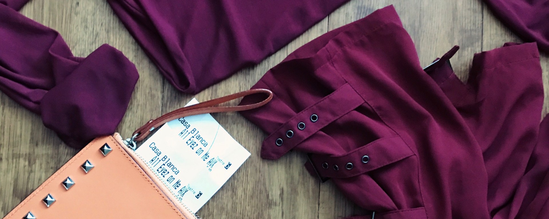 sheer top with buckle trousers burgundy