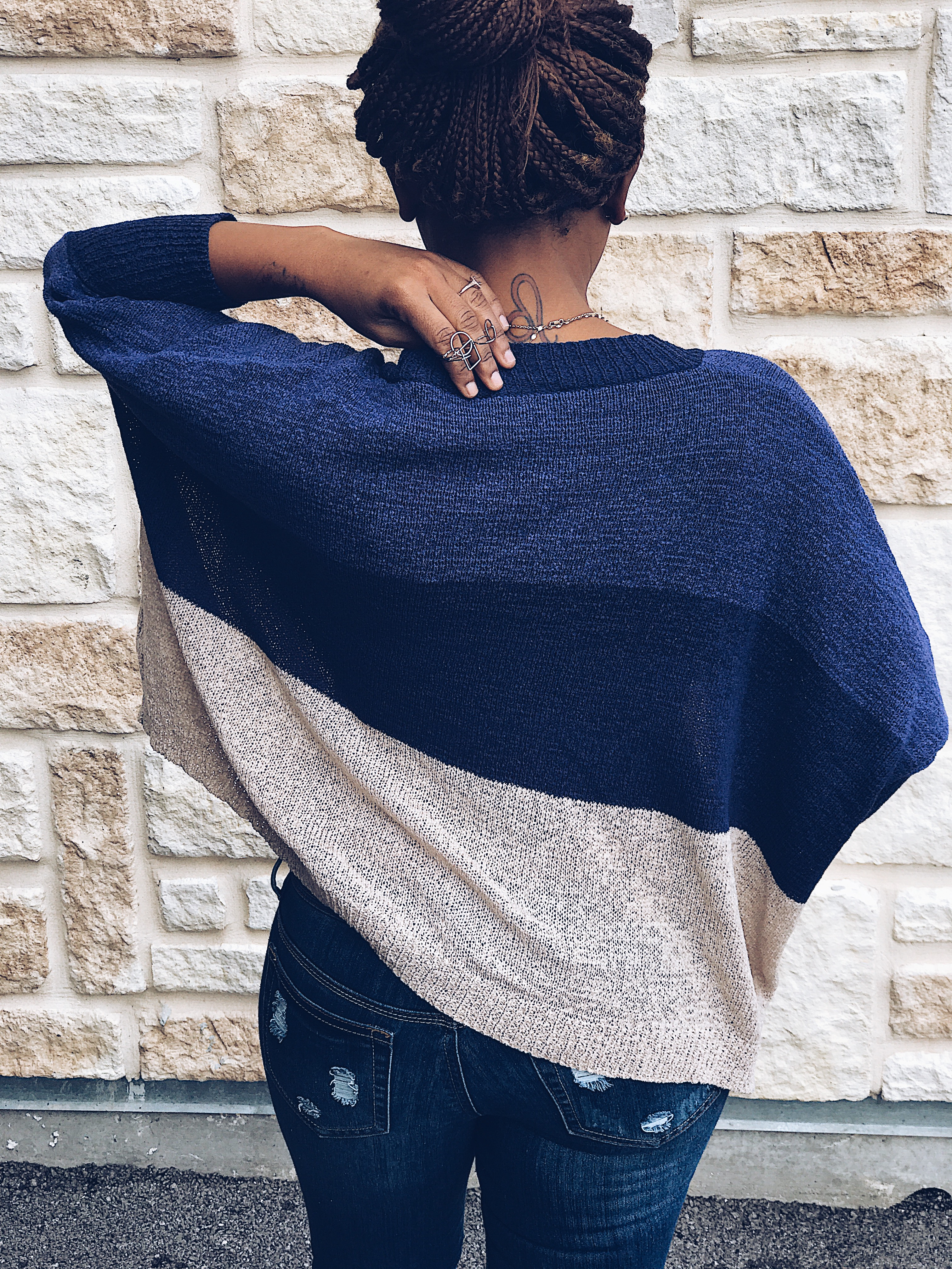 blue colorblocking Cardigan