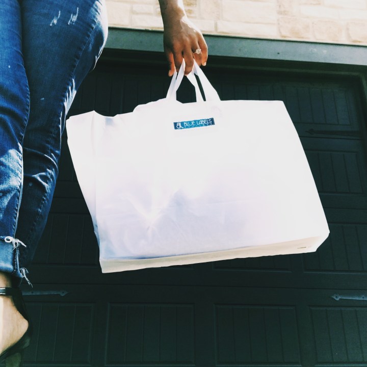 blue labels boutique shopping bag