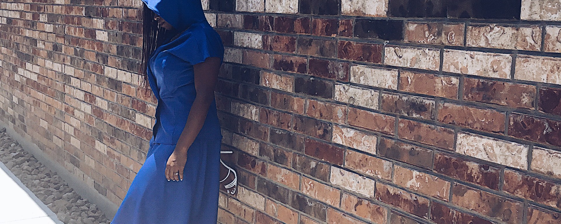 blue hooded top with skirt blue labels boutique