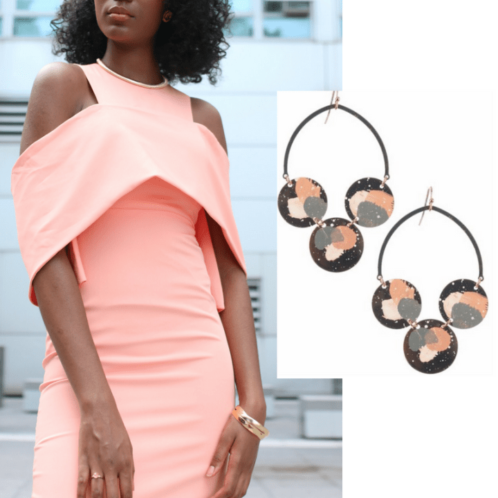 Peachdresswithmatchingearrings