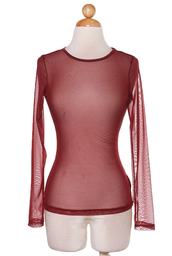 burgundy long sleeve sheer top