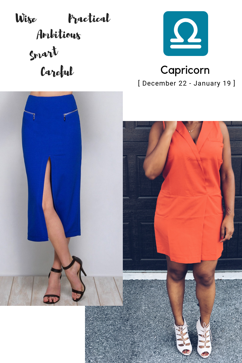 capricorn blue skirt orange vest dress