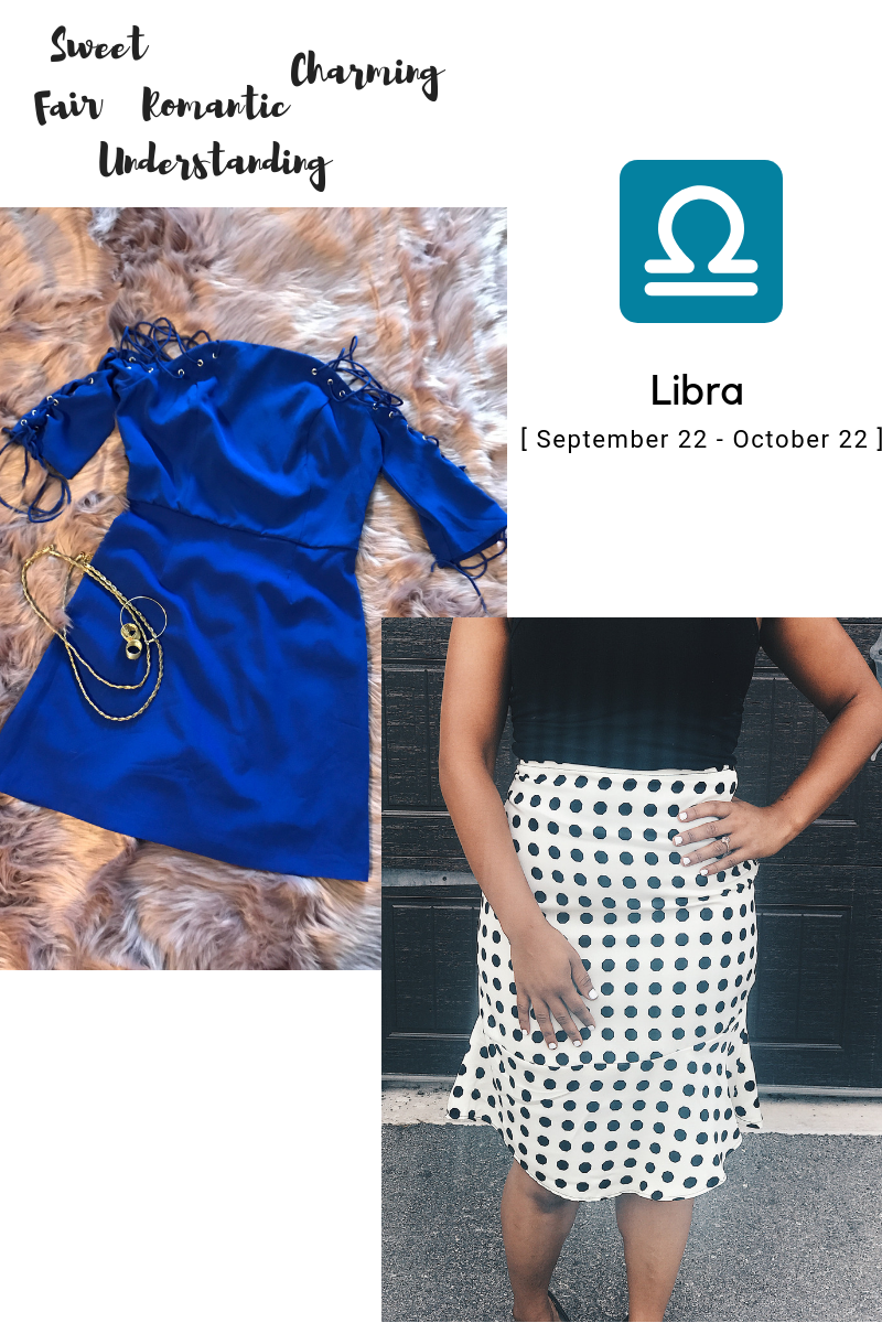 Libra blue strappy dress polka dot skirt