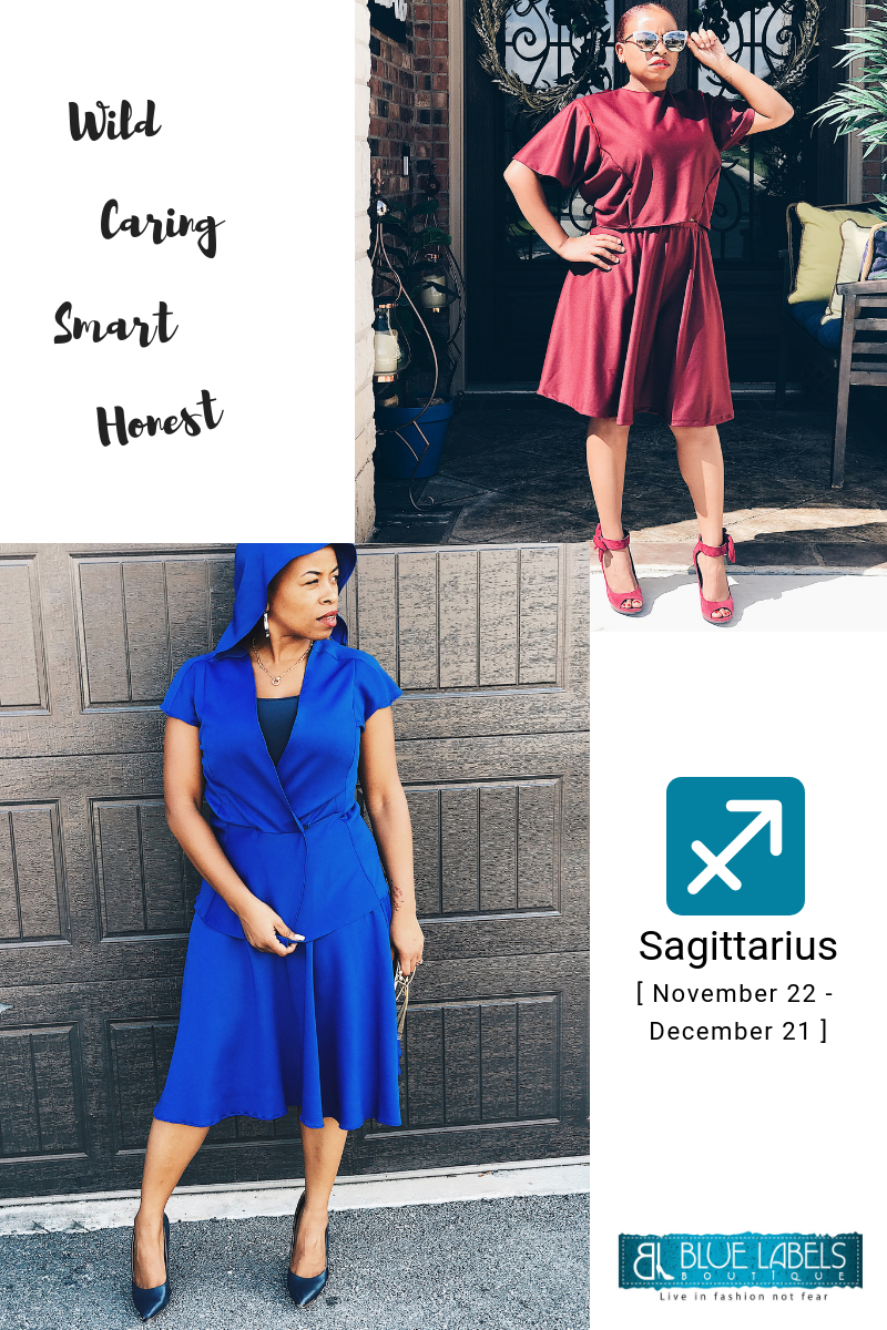 Sagittarius burgundy two piece skirt set blue hooded vest blue skirt 