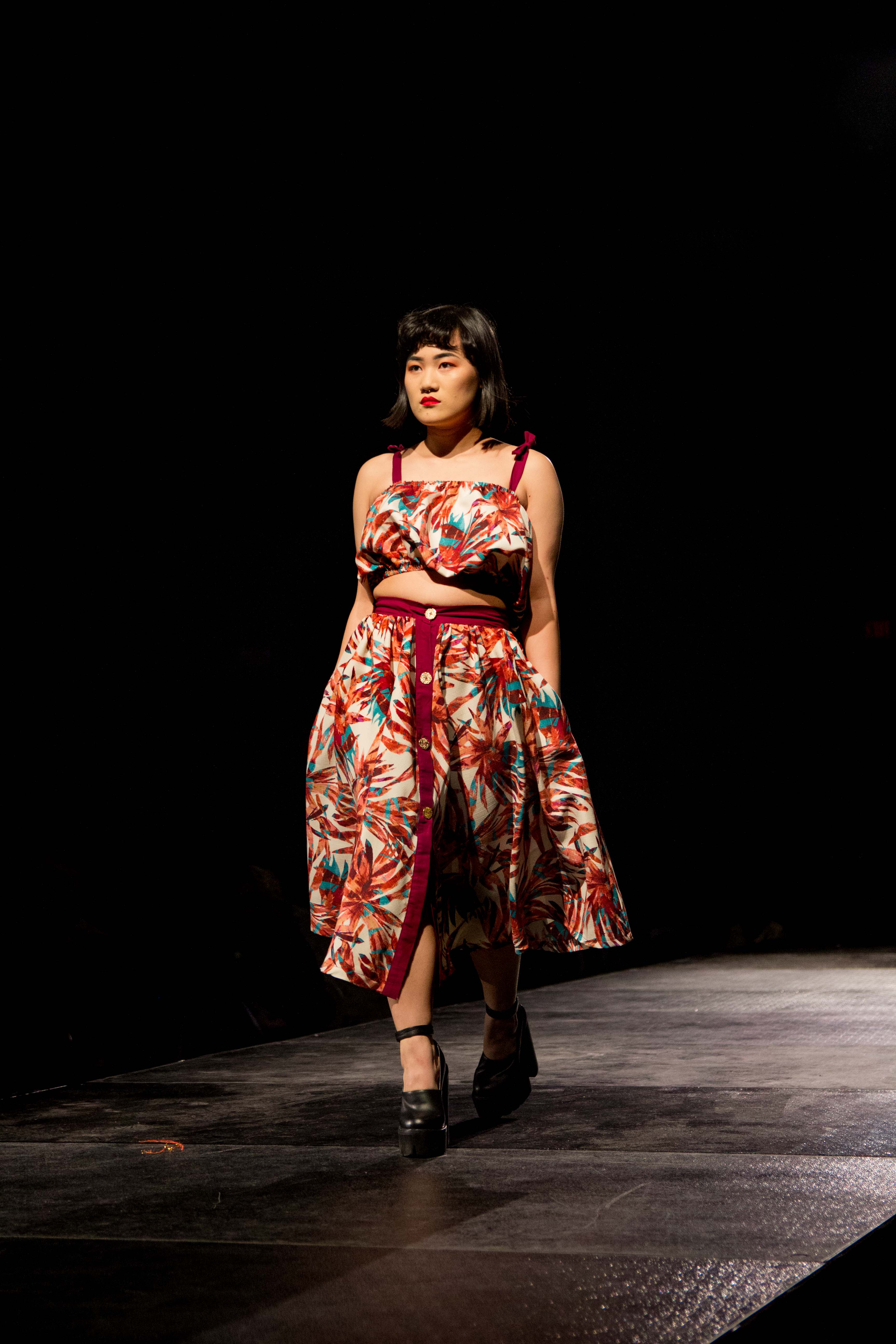 floral printed two piece skirt set 