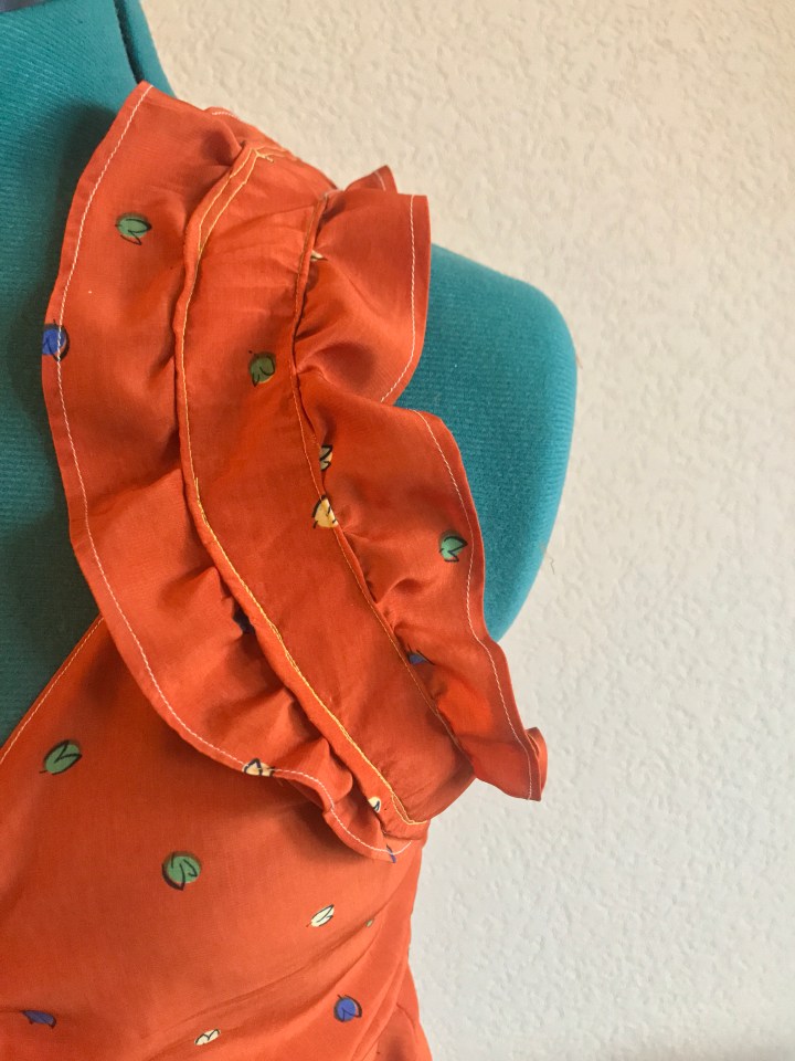 handmade orange printed tank with ruffle sleeves
