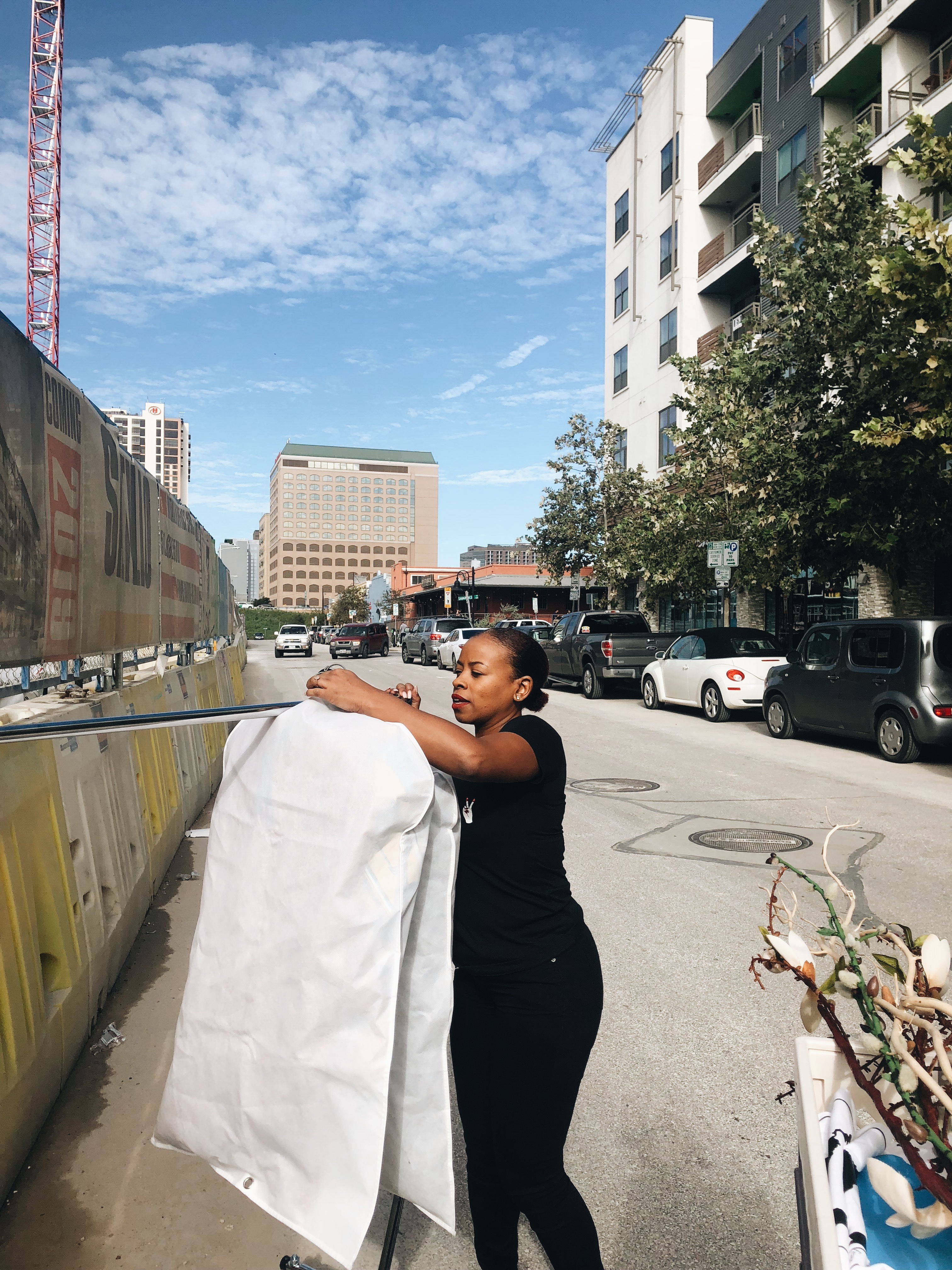 hanging clothes on rack
