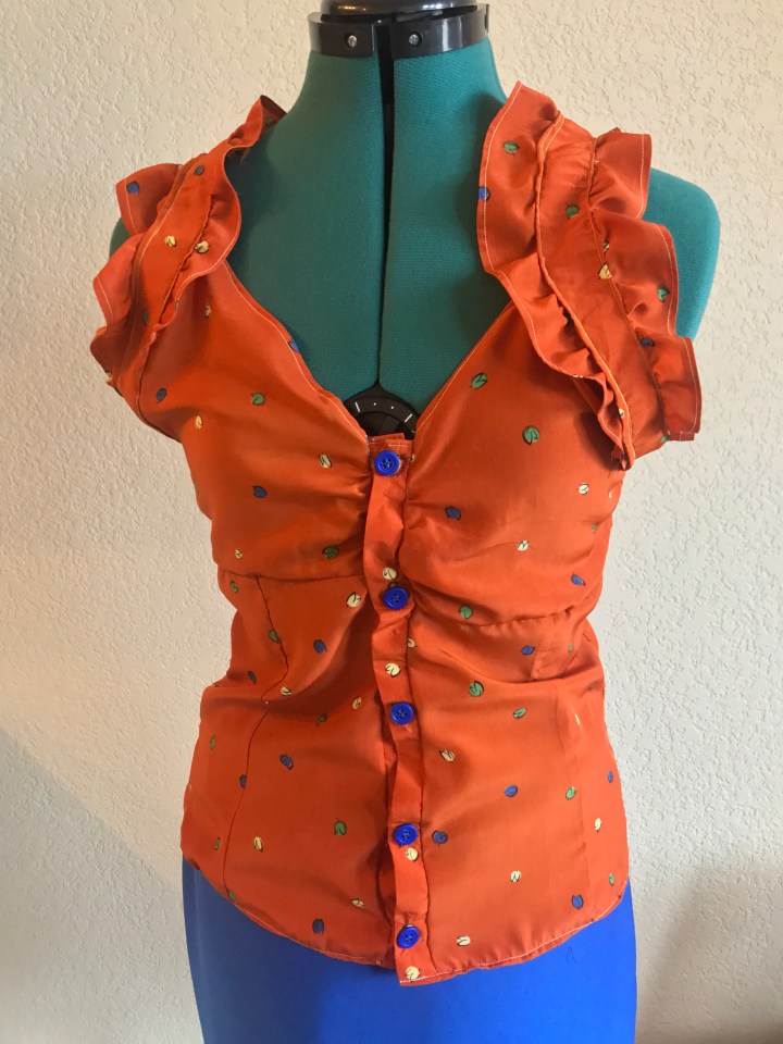 handmade orange printed tank with ruffle sleeves
