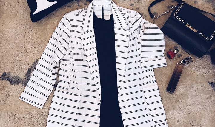 striped blazer with pockets