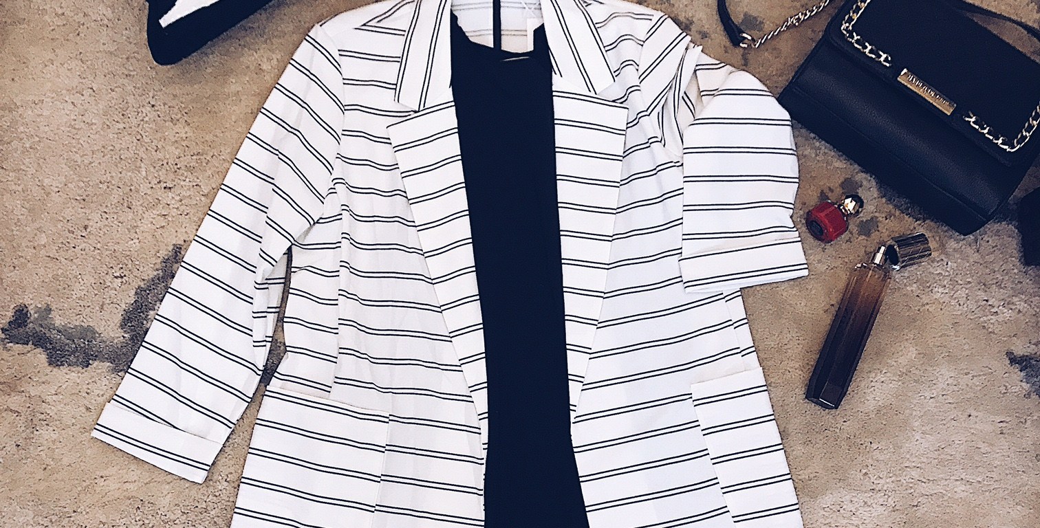 striped blazer with pockets